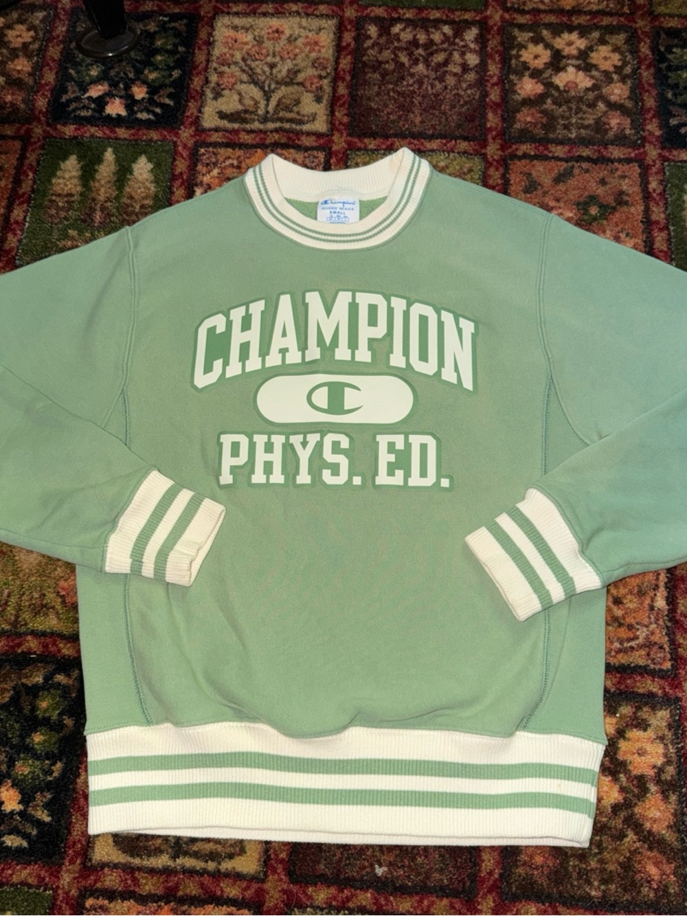 Champion Sage Green Crewneck Sweatshirt with White Trim